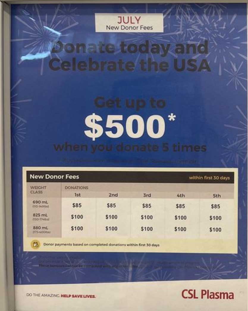 How much does CSL plasma pay new donors? discoverplasma.com