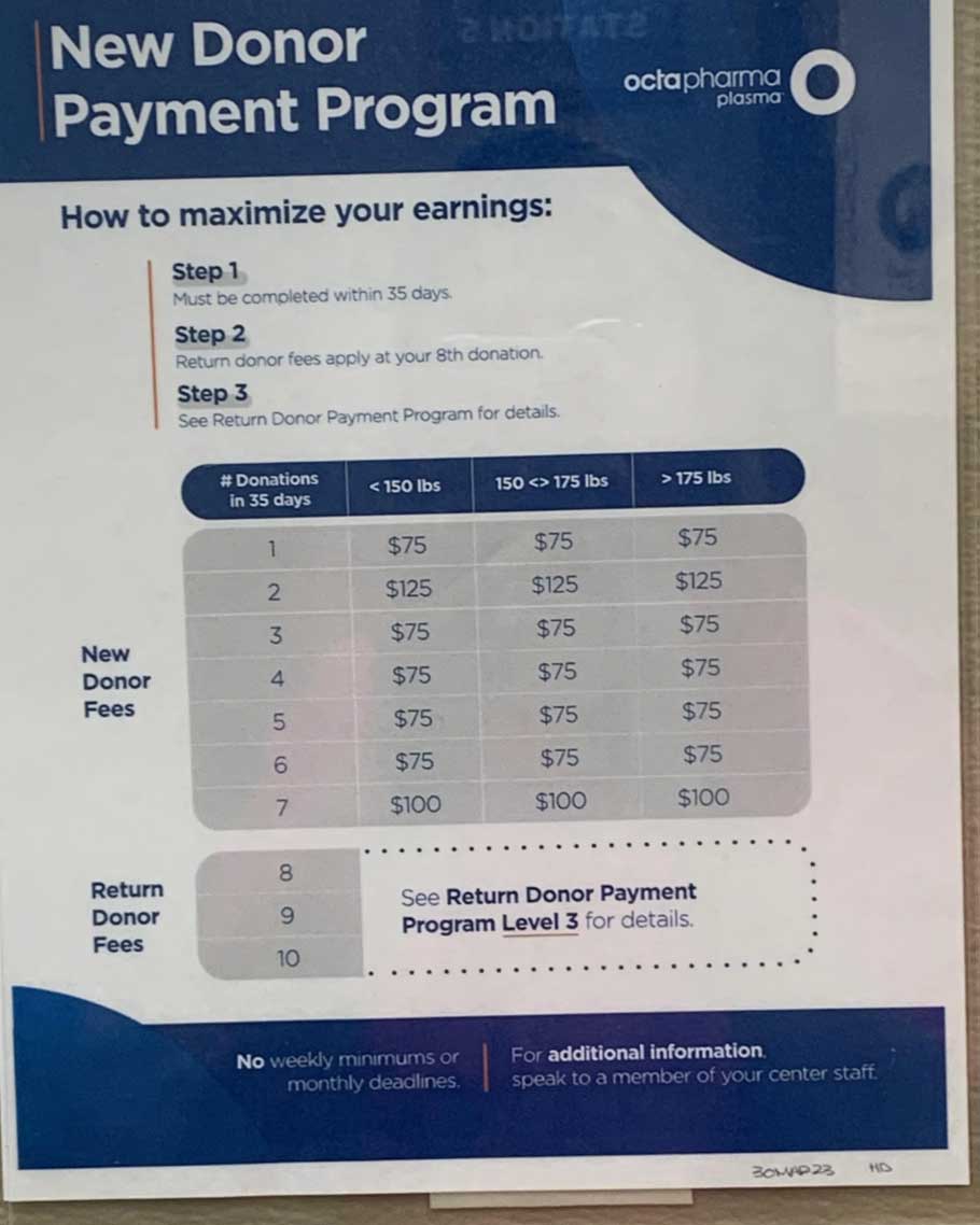 How much does Octapharma plasma pay?